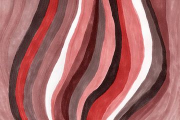 Retro funky waves. Abstract art in red, salmon, brown and beige van Dina Dankers