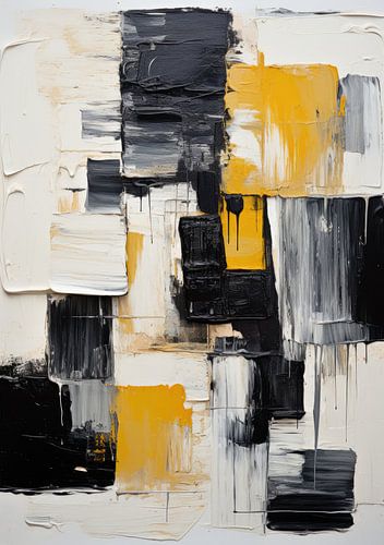 Abstract artwork picture art print painting black white yellow