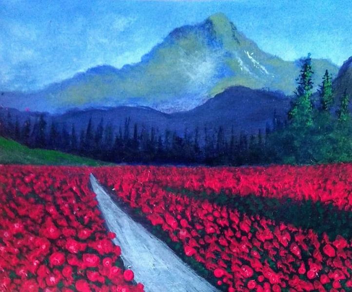 Jardin de tulipes près de la montagne par Augustyn Engty