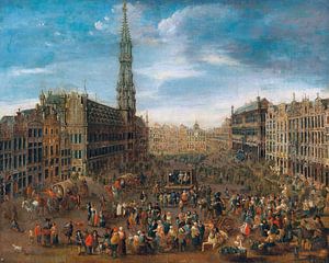 Vlaamse School, Beurs op de grote markt in Brussel - ca 1670 van Atelier Liesjes
