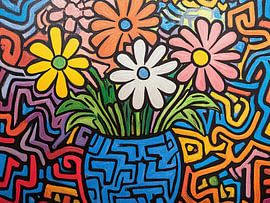 Fleurs abstraites | Fleurs colorées dans un vase sur La collection ARTEO