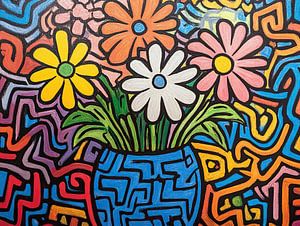 Abstrakte Blumen | Bunte Blumen in Vase