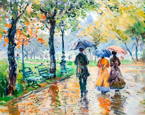 Menschen mit Regenschirmen im Park