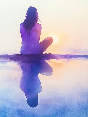 Vrouw aan het water, aquarel