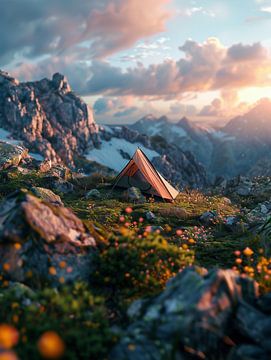 Campingavonturen in de bergen van fernlichtsicht