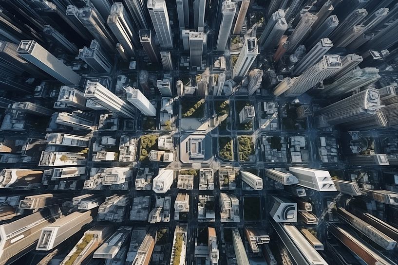 Vue aérienne du haut d'un drone volant d'une ville globale avec des bâtiments en développement, par Animaflora PicsStock