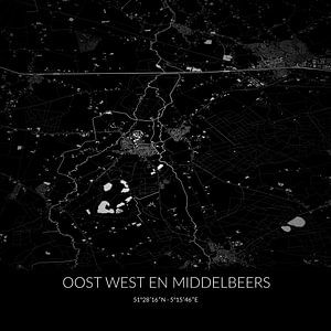Zwart-witte landkaart van Oost West en Middelbeers, Noord-Brabant. van Rezona