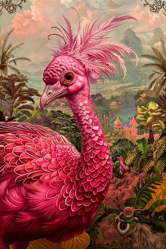 Roze fantasie vogel uit de 'Djawa' serie van Atelier Lovina
