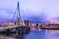 Abendaufnahme der Skyline von Rotterdam und der Erasmus-Brücke. von Bart Ros Miniaturansicht