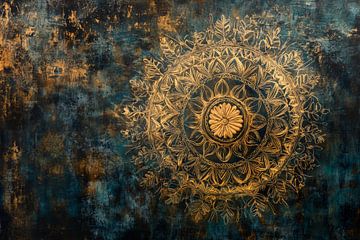 Mandala design on a dark blue background by Poster Art Shop