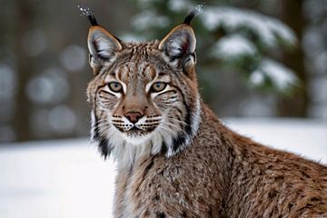 Majestueuze lynx in de sneeuw van Art & Soul Creations