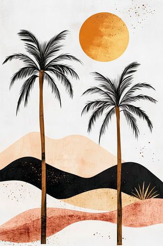 Palm garden under a golden sky