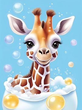 Girafje in bubbelbad van Ivonne Fuhren-van de Kerkhof
