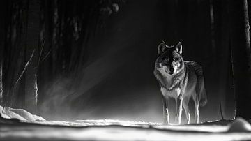 Wolf in de mist van de nacht van Poster Art Shop