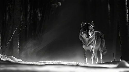 Loup dans le brouillard de la nuit sur Poster Art Shop