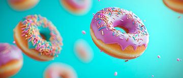 Zwevende donuts in felle kleuren van Poster Art Shop
