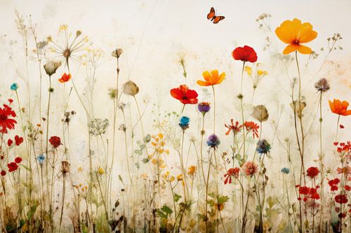 Feld mit Wildblumen und einem Schmetterling