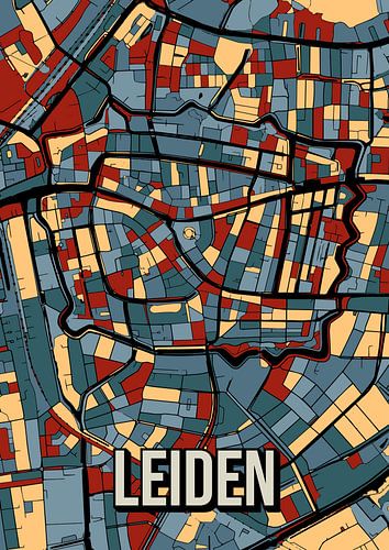 Leiden: Bunter Stadtplan im Vintage-Stil - Poster für die Wand
