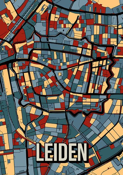 Leiden: Colourful city map in vintage style - Poster for the wall by Jorn van Hezik