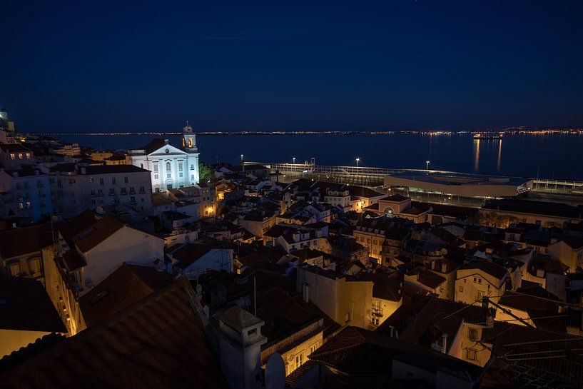 the lisbon district of Alfama at night by Mark Lenoire
