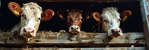 Drei Kühe im Stall-Panorama von Digitale Schilderijen
