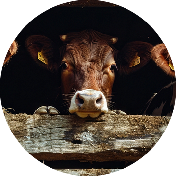Drie koeien in de stal panorama van Digitale Schilderijen
