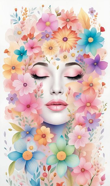 Women face with flowers van Niek Traas
