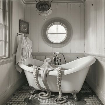 Oktopus in der Badewanne - Ein originelles Badezimmerkunstwerk für Ihr WC von Felix Brönnimann