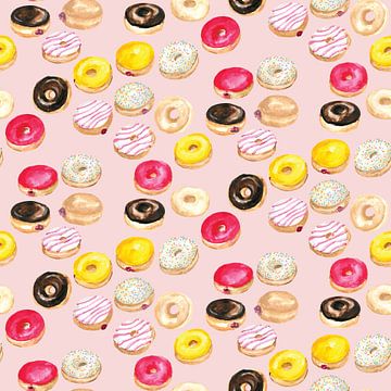 Aquarel donuts patroon in roze van Rosana Laiz Blursbyai