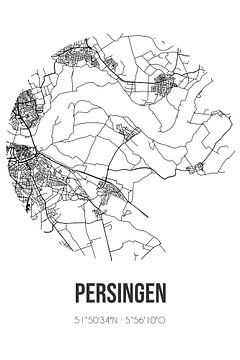 Persingen (Gelderland) | Landkaart | Zwart-wit van MijnStadsPoster