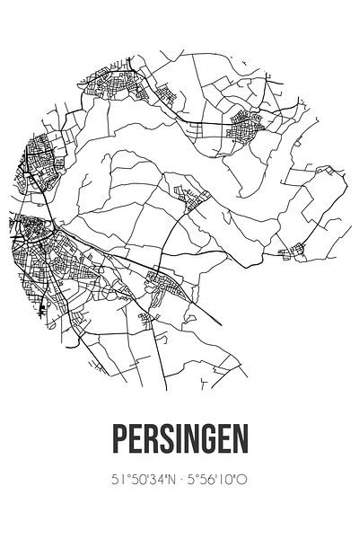 Persingen (Gelderland) | Map | Black and white by Prints of Place