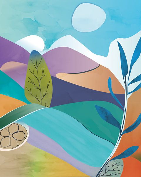 Abstract landschap met een groene boom