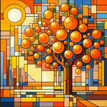 Sinaasappelboompje  geïnspireerd door Mondriaan.  (3) van Ineke de Rijk