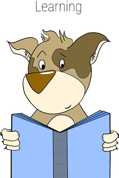 Chien curieux avec livre par Mark van Dellen