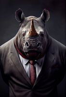 Statig staand portret van een Neushoorn in een pak