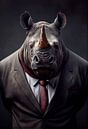 Stately standing portrait of a Rhinoceros in a suit by Maarten Knops thumbnail