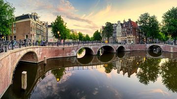 Panorama sunrise Leidsegracht and Keizersgracht in Amsterdam by Thea.Photo