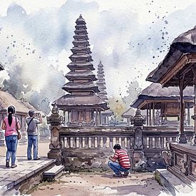 Une aquarelle représentant le temple hindou de Bali. sur Artkreator