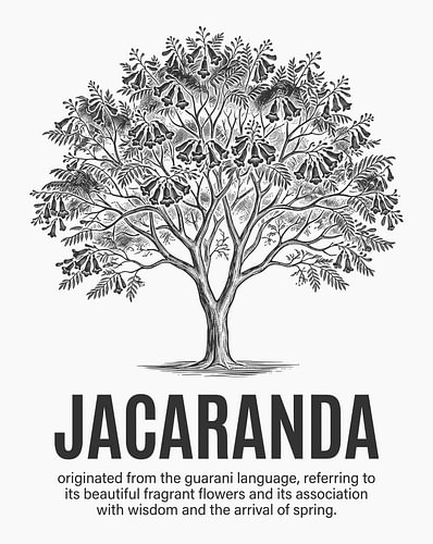 minimalistische poster met een lijntekening van een jacarandaboom – witte uitvoering
