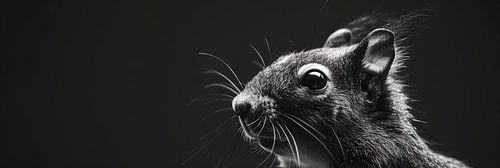 Panorama portret van een eekhoorn in zwart wit fotografie