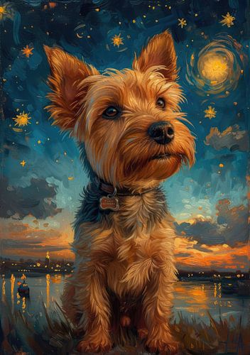 Dog starry sky night, inspired by van Gogh
