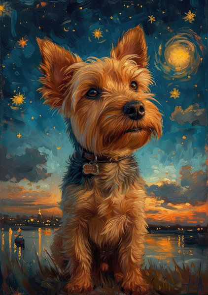 Hund Sternenhimmel Nacht, inspiriert von van Gogh von Niklas Maximilian