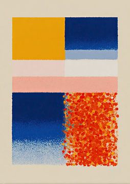 Abstracte compositie van kleurblokken en stippen