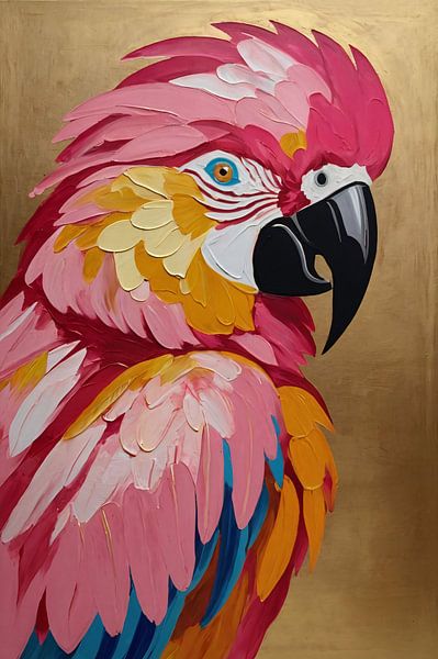Perroquet vibrant sur fond de texture dorée par Art & Soul Creations