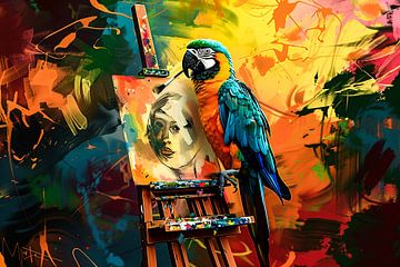 Papegaai op schildersezel van Art & Soul Creations