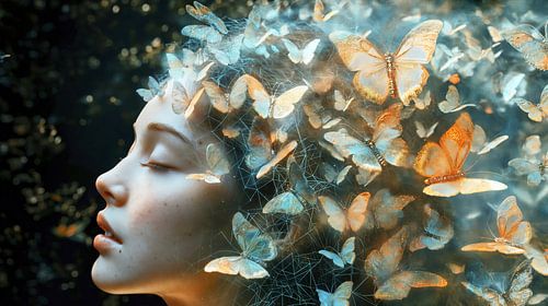 Femme qui rêve avec des papillons