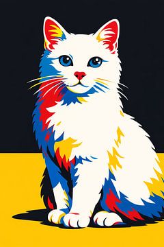 Farbenfrohes Pop-Art-Katzenporträt – Ausgefallene moderne Wanddekoration mit Katzenmotiv von Dodik Hariyono