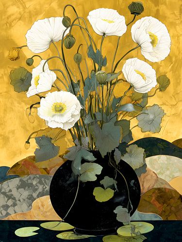 Vase floral blanc doré