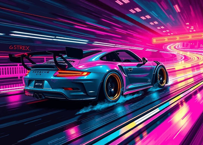Der Porsche 911 GT3 RS mit dunkelgrauen und schwarzen Streifen auf der Rennstrecke 2 von MIROKKU