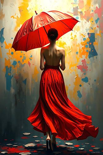 Woman Under Red Umbrella